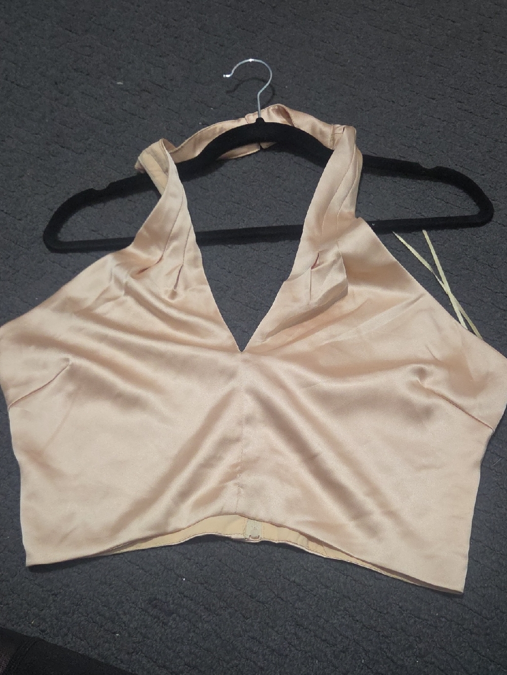 Le Lis Satin Halter Crop Top in Champagne Beige